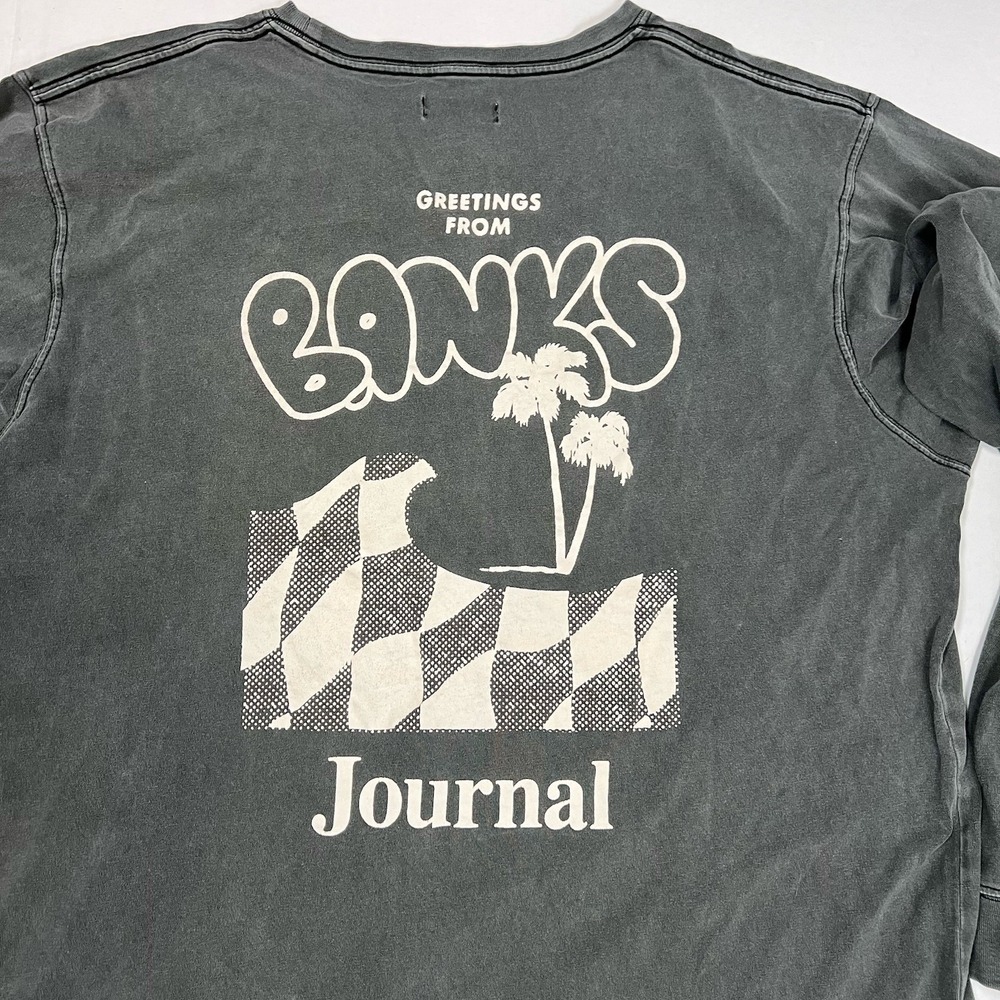 BANKS JOURNAL MENS Tshirt ORGANIC COTTON SIZE‎ XXL Gray TEE Long Sleeve Welcome